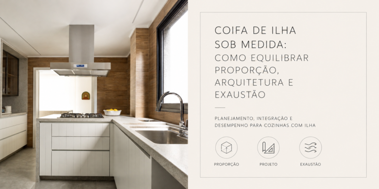 Coifa de ilha sob medida integrada a uma cozinha planejada