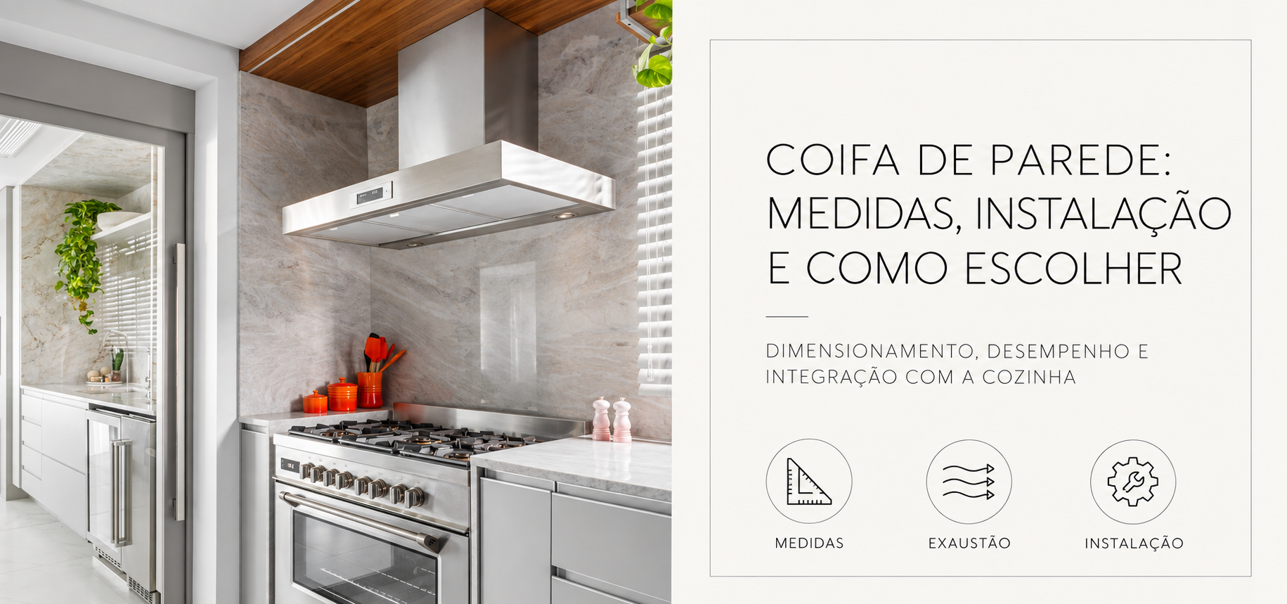 Exaustor de cozinha integrado a uma coifa sob medida